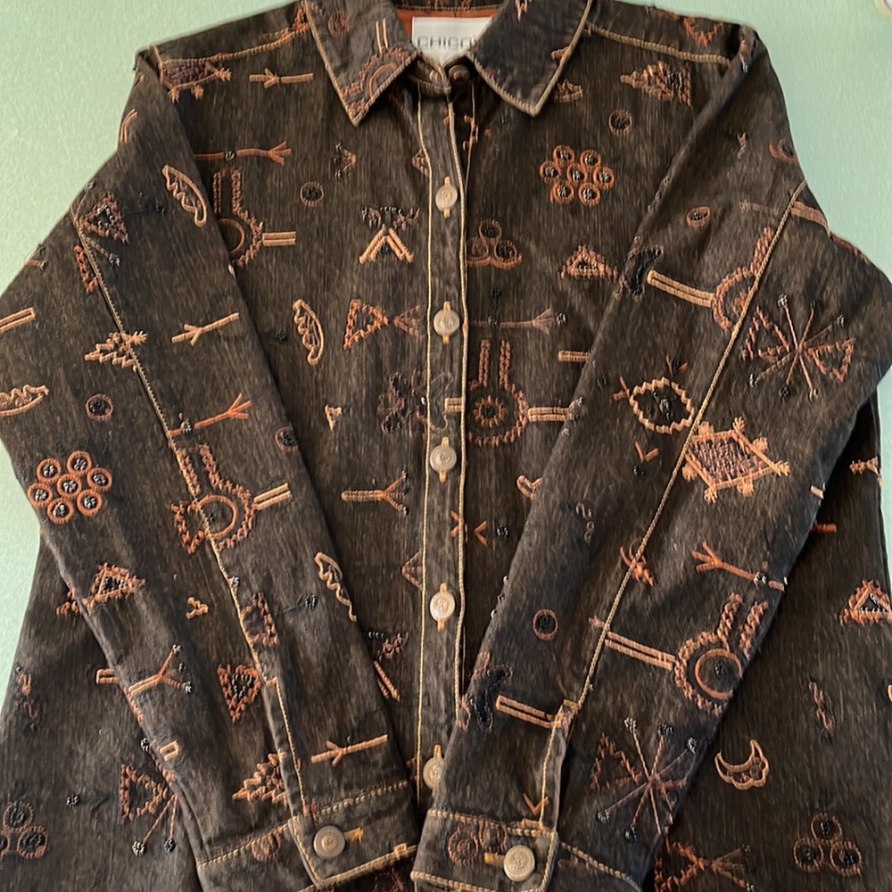 CHICO’S Woman’s Denim Jacket Embroidered Color Brown